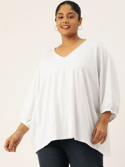 theRebelinme - Plus Size Womens White Solid Color Longline Cotton Top