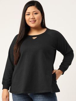 theRebelinme - Plus Size Womens Black Solid Color Knitted Sweatshirt