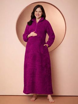 Secret Wish - Women Purple Solid Fur Maternity Winter Nighty
