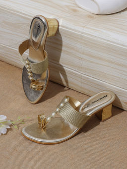 KNEETOES - Women Synthetic Fashion Party Slip On Sandal Heels Gold