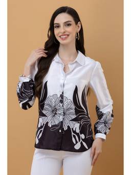 PURYS - White Placement Print Satin Shirt
