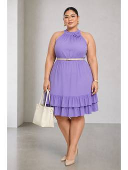 Virgio - Women'S Viscose Solid A-Line Purple Knee Length Dress