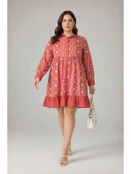 Virgio - Women'S Cotton Embroidered Shirt Rust Mini Dress
