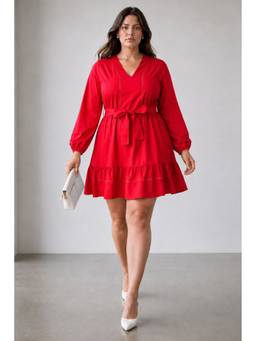 Virgio - Women Cotton Solid A-Line Red Mini Dress
