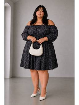 Virgio - Women'S Cotton Floral A-Line Black Knee Length Dress