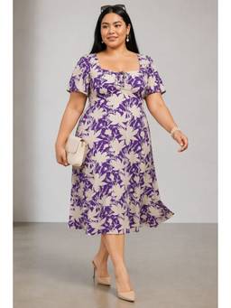 Virgio - Women'S Cotton Floral A-Line Purple Midi Dress