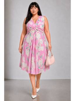 Virgio - Women'S Cotton Floral A-Line Pink Midi Dress