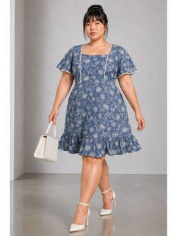 Virgio - Women Cotton Floral A-Line Blue Mini Dress