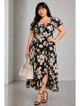 Virgio - Women'S Rayon Floral A-Line Black Maxi Dress