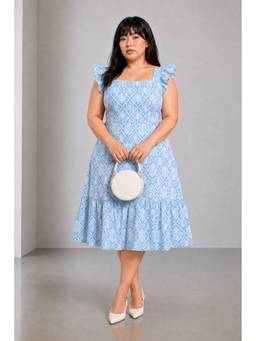 Virgio - Women'S Cotton Floral A-Line Blue Midi Dress