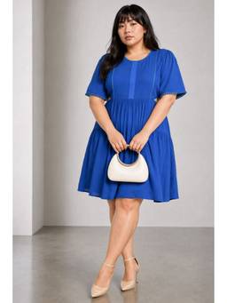 Virgio - Women'S Viscose Solid A-Line Blue Mini Dress