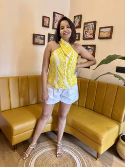 Label Tanvee - Yellow Twist Halter Cotton Top