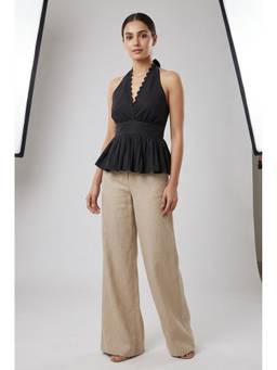 Label Tanvee - Midnight Muse Black Cotton Halter Peplum Top