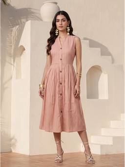 Mamicha - Women'S Modal Stripes Shirt Pink Midi Dress