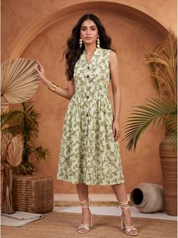 Mamicha - Women'S Modal Floral Shirt Off White Midi Dress