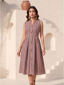 Mamicha - Women'S Modal Stripes Shirt Multi-Color Midi Dress