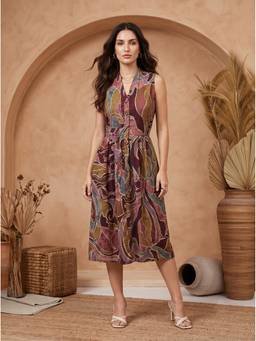 Mamicha - Women'S Modal Abstract Shirt Multi-Color Midi Dress