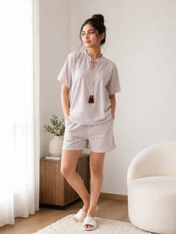 Slumber Jill - Off White Urban Breeze Stripe Co-ord Set