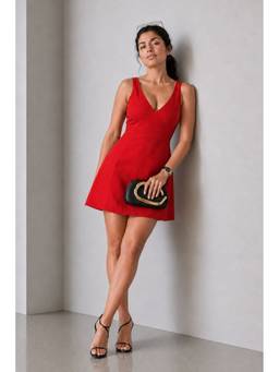 Virgio - Women'S Cotton Solid A-Line Red Mini Dress