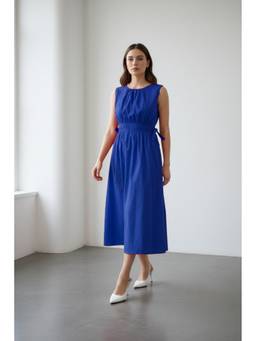 Virgio - Women Cotton Solid A-Line Blue Midi Dress