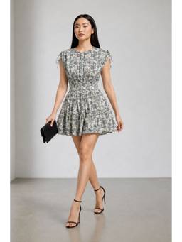 Virgio - Women'S Viscose Printed A-Line Off White Mini Dress