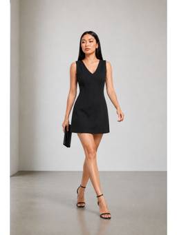 Virgio - Women'S Cotton Solid A-Line Black Mini Dress