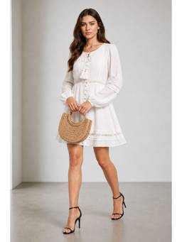 Virgio - Women'S Viscose Solid A-Line White Mini Dress