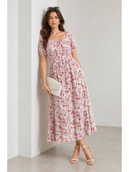 Virgio - Women'S Cotton Floral A-Line White Midi Dress