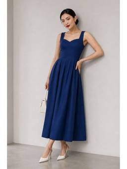Virgio - Women'S Cotton Solid A-Line Blue Maxi Dress