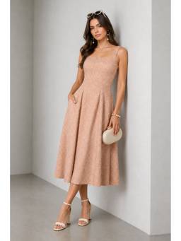 Virgio - Women'S Cotton Printed A-Line Brown Midi Dress