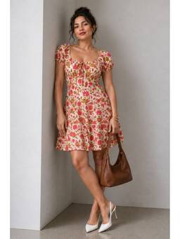 Virgio - Women'S Viscose Floral A-Line White Mini Dress