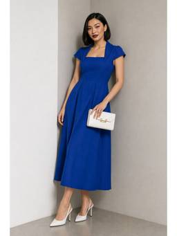 Virgio - Women'S Viscose Solid A-Line Blue Midi Dress