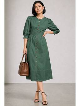 Virgio - Women'S Cotton Solid Shirt Green Midi Dress
