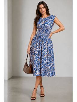 Virgio - Women'S Cotton Printed A-Line Blue Midi Dress