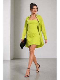 Virgio - Women'S Cotton Solid Shirt Green Mini Dress