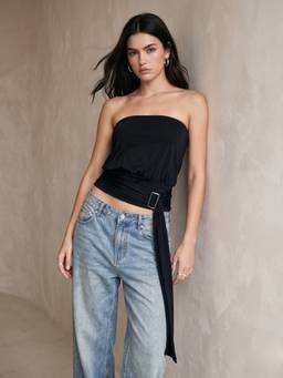 Outzidr - Black Tube Buckle Detail Top