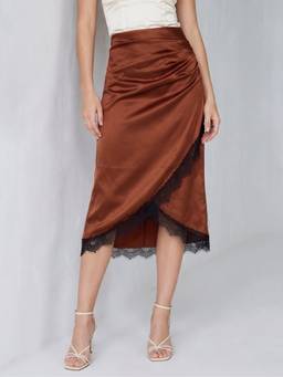 Outzidr - Rust Lace Insert Wrap Skirt