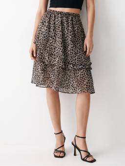 Outzidr - Multicolor Animal Printed Frilled Tiered Skirt