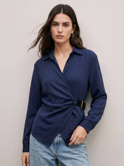 Outzidr - Navy Blue Side Belt Detail Shirt