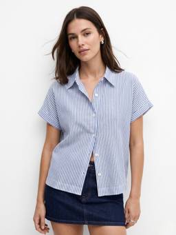 Outzidr - Blue Relaxed Dolman Fit Stripe Shirt