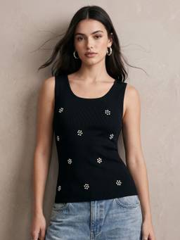 Outzidr - Black Studded Scoop Neck Tank