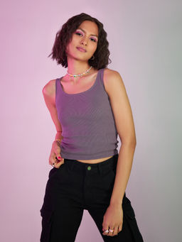 MIXT by Nykaa Fashion - Plum Sleeveless Scoop Neck Crop Top