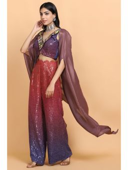 Arpita Sulakshana - Dusty Mauve Cheap Thrills Top Palazzo with Cape (Set of 3)