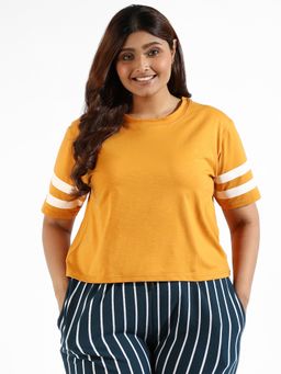 Instafab Plus - Women Solid Stylish Shorts Sleeve Round Neck Top