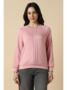 Allen Solly - Womens Pink Solid Round Neck Sweatshirt