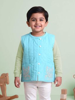 Keebee Organics - Cotton Floral Embroidered Turquoise Jacket