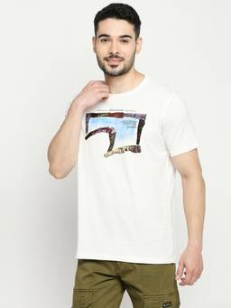 Spykar - Off White Cotton Half Sleeve Printed Casual T-Shirt for Men