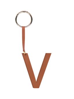 TANN TRIM - Brown Letter Bag Charm Letter V