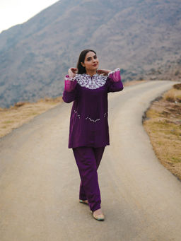 KAFTANIZE - Nishi Purple Embroidered Co-Ord (Set of 2)