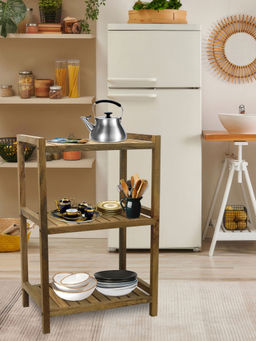 Metalsmith - 3 Shelves Kitchen Rack Mango Wood 3 Tier Organizer For Kitchen, Multipurpose Racks
